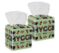 2PCS Square Tissue Box Cover, Hygge Time Green Leather Tissue Case Facial Paper Organizer Dispenser for Vanity Toilet Tank Dresser Night Stand Table Countertop Office Car