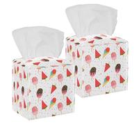 2PCS Square Tissue Box Cover, Ice Cream Dots Pattern Leather Tissue Case Facial Paper Organizer Dispenser for Vanity Toilet Tank Dresser Night Stand Table Countertop Office Car