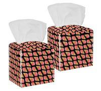 2PCS Square Tissue Box Cover, Ice Cream Pattern Leather Tissue Case Facial Paper Organizer Dispenser for Vanity Dresser Night Stand Table Countertop Office Car