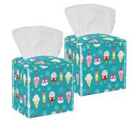 2PCS Square Tissue Box Cover, Ice Creams Leather Tissue Case Facial Paper Organizer Dispenser for Vanity Toilet Tank Dresser Night Stand Table Countertop Office Car