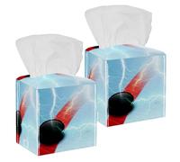 2PCS Square Tissue Box Cover, Ice Hockey Blue Leather Tissue Case Facial Paper Organizer Dispenser for Vanity Toilet Tank Dresser Night Stand Table Countertop Office Car