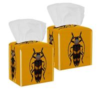 2PCS Square Tissue Box Cover, Insect in The Yellow Background Leather Tissue Case Facial Paper Organizer Dispenser for Vanity Toilet Tank Dresser Night Stand Table Countertop Office Car