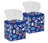 2PCS Square Tissue Box Cover, Japanese Architecture Buildings Pattern Leather Tissue Case Facial Paper Organizer Dispenser for Vanity Toilet Tank Dresser Night Stand Table Countertop Office Car