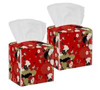 2PCS Square Tissue Box Cover, Japanese Flowers Floral Butterfly Leather Tissue Case Facial Paper Organizer Dispenser for Vanity Toilet Tank Dresser Night Stand Table Countertop Office Car