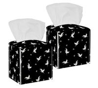 2PCS Square Tissue Box Cover, Japanese Flying Crane Flock Pattern Leather Tissue Case Facial Paper Organizer Dispenser for Vanity Toilet Tank Dresser Night Stand Table Countertop Office Car