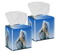 2PCS Square Tissue Box Cover, Jump Shark Leather Tissue Case Facial Paper Organizer Dispenser for Vanity Toilet Tank Dresser Night Stand Table Countertop Office Car