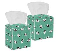 2PCS Square Tissue Box Cover, Kawaii Cute Panda Bamboo Pattern Leather Tissue Case Facial Paper Organizer Dispenser for Vanity Toilet Tank Dresser Night Stand Table Countertop Office Car