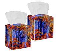 2PCS Square Tissue Box Cover, Lavender Field with a Tree Leather Tissue Case Facial Paper Organizer Dispenser for Vanity Dresser Night Stand Table Countertop Office Car