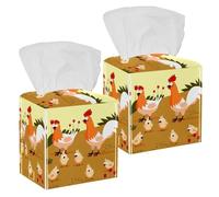 2PCS Square Tissue Box Cover, Little Chicks and Hens Leather Tissue Case Facial Paper Organizer Dispenser for Vanity Toilet Tank Dresser Night Stand Table Countertop Office Car