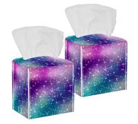 2PCS Square Tissue Box Cover, Magic Space Cosmic Constellation with Stars Leather Tissue Case Facial Paper Organizer Dispenser for Vanity Dresser Night Stand Table Countertop Office Car