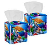 2PCS Square Tissue Box Cover, Magical Underwater World Leather Tissue Case Facial Paper Organizer Dispenser for Vanity Dresser Night Stand Table Countertop Office Car