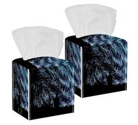 2PCS Square Tissue Box Cover, Man Under The Stars Prints Leather Tissue Case Facial Paper Organizer Dispenser for Vanity Toilet Tank Dresser Night Stand Table Countertop Office Car