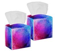 2PCS Square Tissue Box Cover, Mandalas on a Blue Pink Turquoise Purple Pattern Leather Tissue Case Facial Paper Organizer Dispenser for Vanity Toilet Tank Dresser Night Stand Table Countertop Office