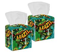 2PCS Square Tissue Box Cover, Map of Brazil Leather Tissue Case Facial Paper Organizer Dispenser for Vanity Toilet Tank Dresser Night Stand Table Countertop Office Car