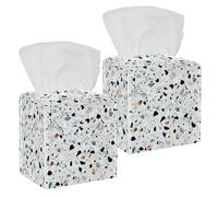 2PCS Square Tissue Box Cover, Marble Floor Quartz Glass Calcite Dolomite Pattern Leather Tissue Case Facial Paper Organizer Dispenser for Vanity Toilet Tank Dresser Night Stand Table Countertop