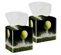 2PCS Square Tissue Box Cover, Match Point with a Tennis Ball Hitting The Line Leather Tissue Case Facial Paper Organizer Dispenser for Vanity Dresser Night Stand Table Countertop Office Car