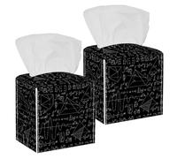 2PCS Square Tissue Box Cover, Mathematical Equation Equation Leather Tissue Case Facial Paper Organizer Dispenser for Vanity Toilet Tank Dresser Night Stand Table Countertop Office Car