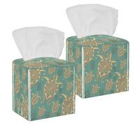 2PCS Square Tissue Box Cover, Maya Boho Turtle Pattern Leather Tissue Case Facial Paper Organizer Dispenser for Vanity Toilet Tank Dresser Night Stand Table Countertop Office Car