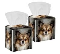 2PCS Square Tissue Box Cover, Mexico Dog Chihuahua Leather Tissue Case Facial Paper Organizer Dispenser for Vanity Toilet Tank Dresser Night Stand Table Countertop Office Car