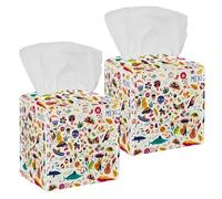 2PCS Square Tissue Box Cover, Mexico Traditional Symbols Leather Tissue Case Facial Paper Organizer Dispenser for Vanity Toilet Tank Dresser Night Stand Table Countertop Office Car