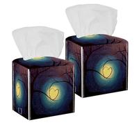 2PCS Square Tissue Box Cover, Moonlight Heart Leather Tissue Case Facial Paper Organizer Dispenser for Vanity Dresser Night Stand Table Countertop Office Car