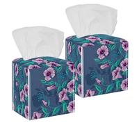 2PCS Square Tissue Box Cover, Morning Glory Blossoms Leather Tissue Case Facial Paper Organizer Dispenser for Vanity Toilet Tank Dresser Night Stand Table Countertop Office Car