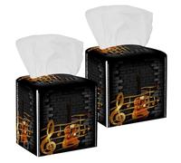 2PCS Square Tissue Box Cover, Music Guitar Vintage Brick Leather Tissue Case Facial Paper Organizer Dispenser for Vanity Toilet Tank Dresser Night Stand Table Countertop Office Car