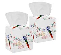 2PCS Square Tissue Box Cover, Music Humming Birds Leather Tissue Case Facial Paper Organizer Dispenser for Vanity Toilet Tank Dresser Night Stand Table Countertop Office Car