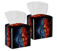 2PCS Square Tissue Box Cover, Music Note Fire and Ice Leather Tissue Case Facial Paper Organizer Dispenser for Vanity Toilet Tank Dresser Night Stand Table Countertop Office Car