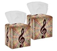 2PCS Square Tissue Box Cover, Music Notes Circles Swirl Leather Tissue Case Facial Paper Organizer Dispenser for Vanity Toilet Tank Dresser Night Stand Table Countertop Office Car
