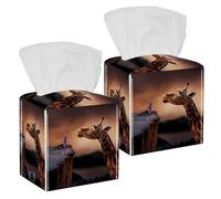 2PCS Square Tissue Box Cover, Nature Giraffe Leather Tissue Case Facial Paper Organizer Dispenser for Vanity Toilet Tank Dresser Night Stand Table Countertop Office Car