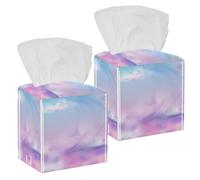2PCS Square Tissue Box Cover, Nature Sunset Dawn Sky Leather Tissue Case Facial Paper Organizer Dispenser for Vanity Toilet Tank Dresser Night Stand Table Countertop Office Car