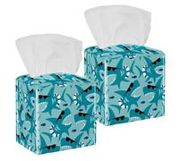 2PCS Square Tissue Box Cover, Ocean Blue Shark Leather Tissue Case Facial Paper Organizer Dispenser for Vanity Toilet Tank Dresser Night Stand Table Countertop Office Car