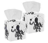 2PCS Square Tissue Box Cover, Octopus Cosmic Planets Leather Tissue Case Facial Paper Organizer Dispenser for Vanity Toilet Tank Dresser Night Stand Table Countertop Office Car