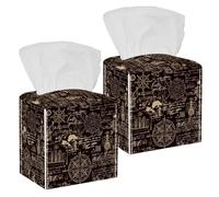 2PCS Square Tissue Box Cover, Old Manuscript Nautical Leather Tissue Case Facial Paper Organizer Dispenser for Vanity Toilet Tank Dresser Night Stand Table Countertop Office Car