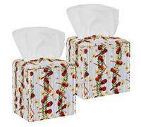 2PCS Square Tissue Box Cover, Old Ukulele Musical Instruments Leather Tissue Case Facial Paper Organizer Dispenser for Vanity Toilet Tank Dresser Night Stand Table Countertop Office Car