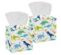 2PCS Square Tissue Box Cover, Original Dino Dinosaur Pattern Leather Tissue Case Facial Paper Organizer Dispenser for Vanity Toilet Tank Dresser Night Stand Table Countertop Office Car