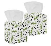 2PCS Square Tissue Box Cover, Panda Bamboo Head Pattern Leather Tissue Case Facial Paper Organizer Dispenser for Vanity Toilet Tank Dresser Night Stand Table Countertop Office Car