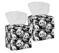 2PCS Square Tissue Box Cover, Panda in a Bamboo Leaves Pattern Leather Tissue Case Facial Paper Organizer Dispenser for Vanity Toilet Tank Dresser Night Stand Table Countertop Office Car