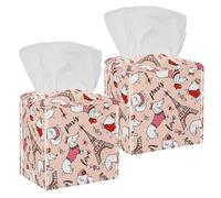 2PCS Square Tissue Box Cover, Paris Dachshund Dog Eiffel Tower Pattern Leather Tissue Case Facial Paper Organizer Dispenser for Vanity Toilet Tank Dresser Night Stand Table Countertop Office Car