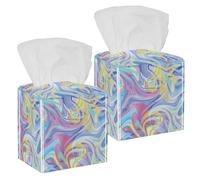 2PCS Square Tissue Box Cover, Pastel Pink Blue Abstract Marble Pattern Leather Tissue Case Facial Paper Organizer Dispenser for Vanity Toilet Tank Dresser Night Stand Table Countertop Office Car