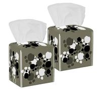 2PCS Square Tissue Box Cover, Paw Animal Leather Tissue Case Facial Paper Organizer Dispenser for Vanity Toilet Tank Dresser Night Stand Table Countertop Office Car