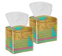 2PCS Square Tissue Box Cover, Periodic Table of The Elements Vintage Leather Tissue Case Facial Paper Organizer Dispenser for Vanity Toilet Tank Dresser Night Stand Table Countertop Office Car