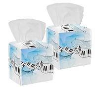 2PCS Square Tissue Box Cover, Piano Keyboard Leather Tissue Case Facial Paper Organizer Dispenser for Vanity Toilet Tank Dresser Night Stand Table Countertop Office Car