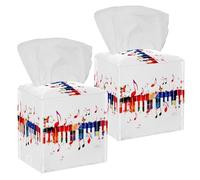 2PCS Square Tissue Box Cover, Piano Keys Floral Music Notes Butterfly Leather Tissue Case Facial Paper Organizer Dispenser for Vanity Toilet Tank Dresser Night Stand Table Countertop Office Car