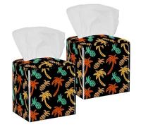 2PCS Square Tissue Box Cover, Pineapple Palm Art Clip Leather Tissue Case Facial Paper Organizer Dispenser for Vanity Toilet Tank Dresser Night Stand Table Countertop Office Car