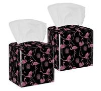 2PCS Square Tissue Box Cover, Pink Flamingos Leather Tissue Case Facial Paper Organizer Dispenser for Vanity Toilet Tank Dresser Night Stand Table Countertop Office Car