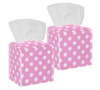 2PCS Square Tissue Box Cover, Polka Dot Background Leather Tissue Case Facial Paper Organizer Dispenser for Vanity Toilet Tank Dresser Night Stand Table Countertop Office Car