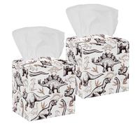 2PCS Square Tissue Box Cover, Prehistoric Dinosaurs Reptiles Footprints Pattern Leather Tissue Case Facial Paper Organizer Dispenser for Vanity Toilet Tank Dresser Night Stand Table Countertop Office