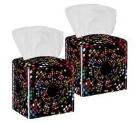 2PCS Square Tissue Box Cover, Psychedelic Colorful Swirl Leather Tissue Case Facial Paper Organizer Dispenser for Vanity Toilet Tank Dresser Night Stand Table Countertop Office Car